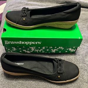 Grasshoppers Betty Wedge Twill Black Size 9M in Box